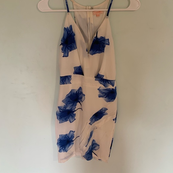 white and blue watercolor floral mini dress - Picture 1 of 3